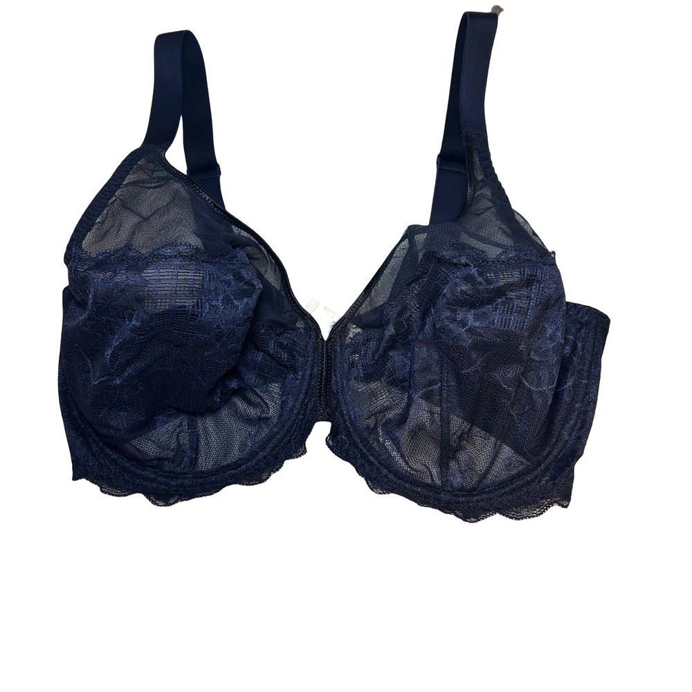 Simone Perele Caresse 3D Plunge Bra Navy Blue Floral Lace 12Z319 36F 80F